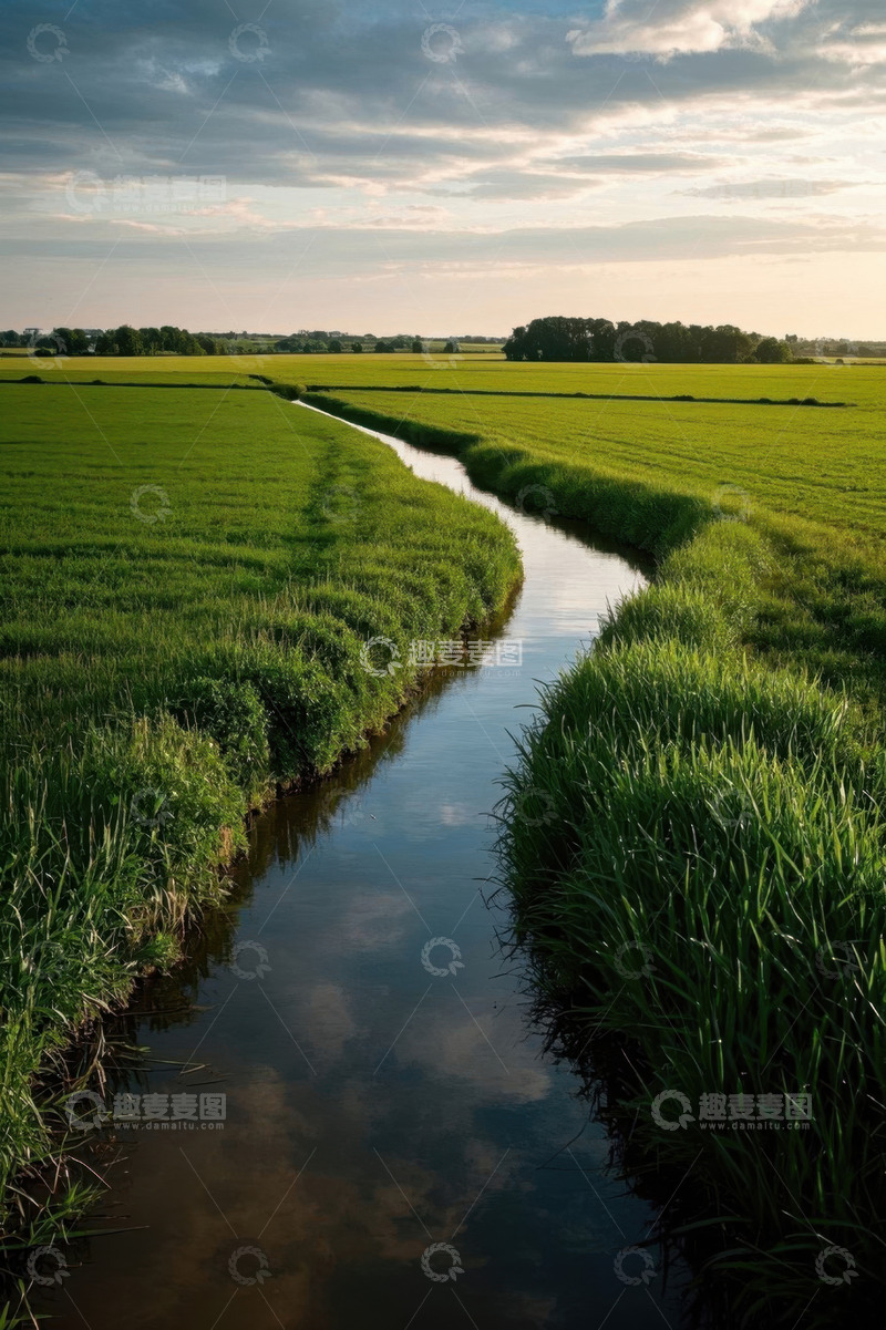 高清大图下载【趣麦麦图】田野间蜿蜒流淌的小河