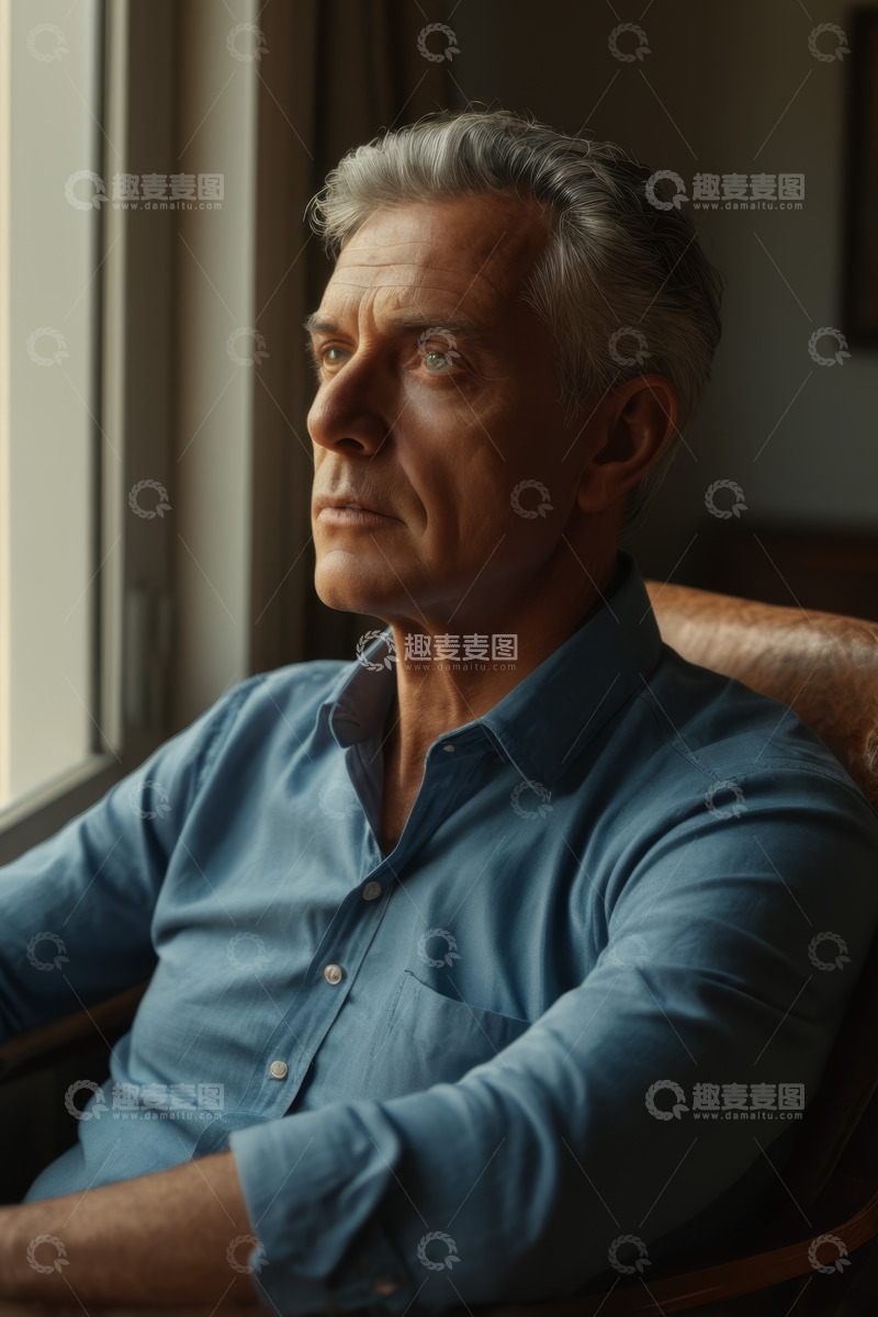 高清大图下载【趣麦麦图】成熟男人窗边静坐侧颜