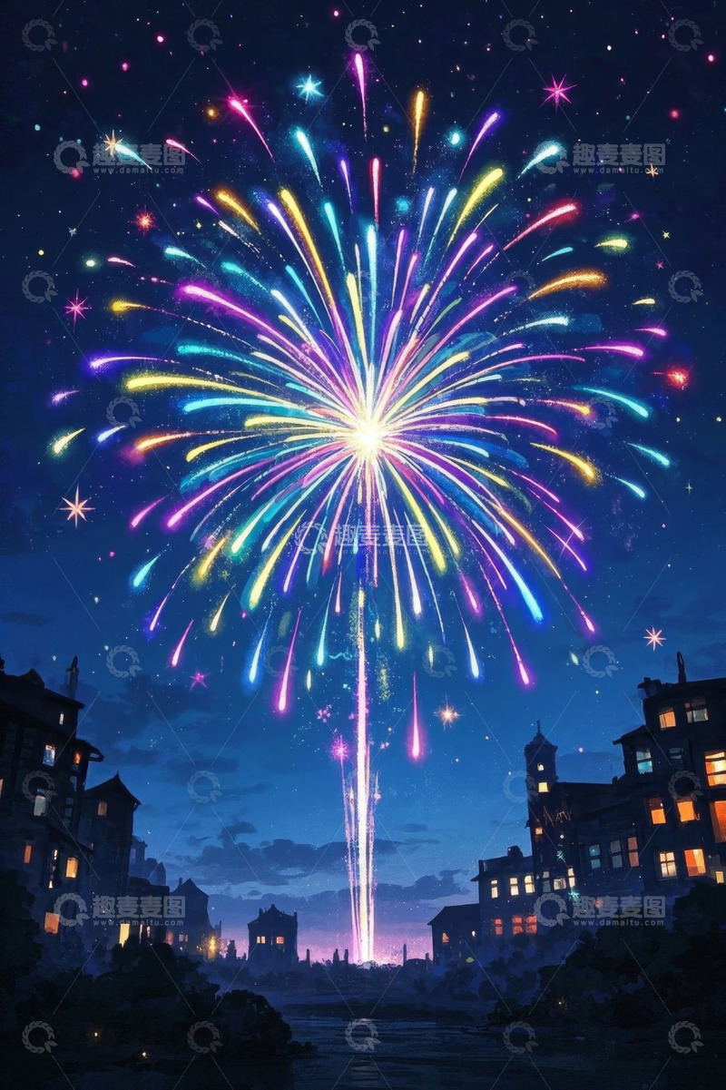 高清大图下载【趣麦麦图】城市夜空绽放的绚丽烟花