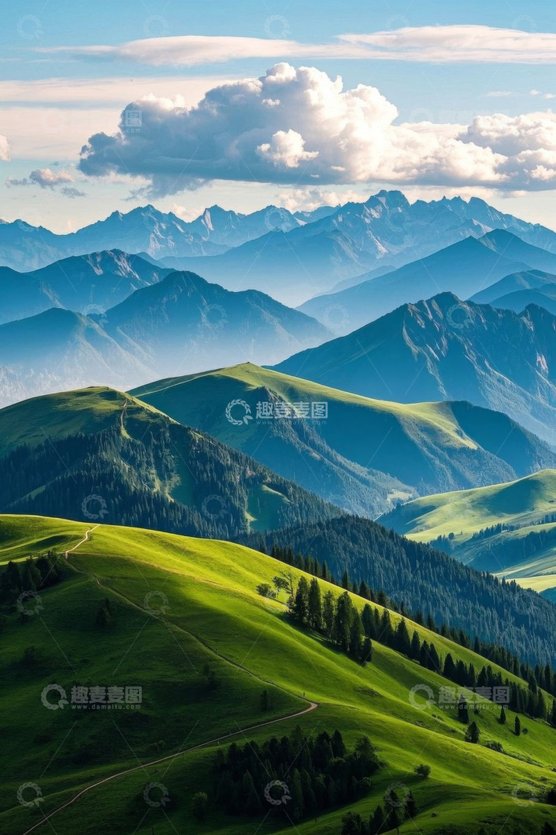 高清大图下载【趣麦麦图】青山翠谷蓝天白云自然风光