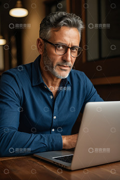 中年男子专注使用笔记本电脑