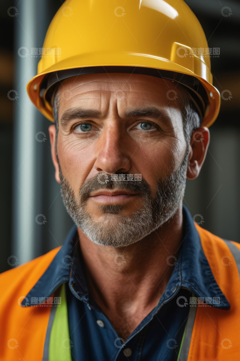 高清大图下载【趣麦麦图】戴安全帽工人近景形象