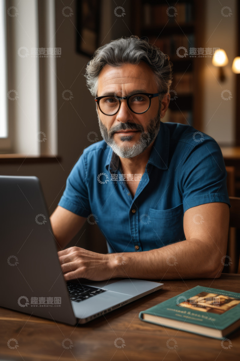 高清大图下载【趣麦麦图】中年男子使用笔记本电脑办公