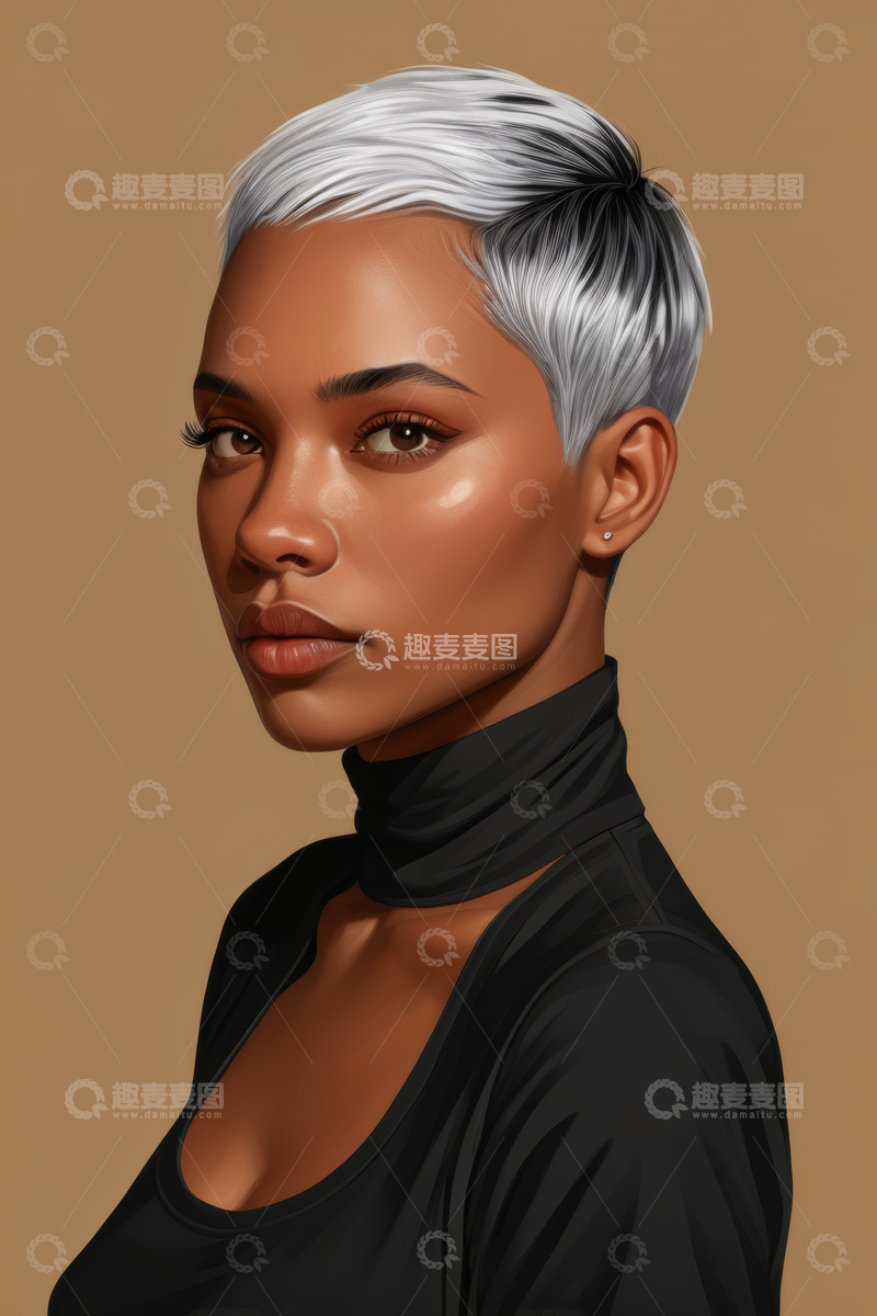 高清大图下载【趣麦麦图】短发女性肖像特写