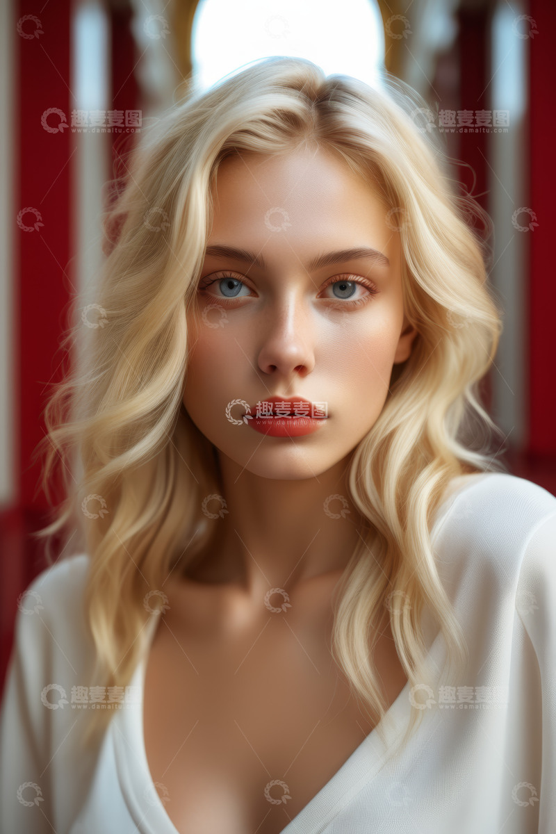 高清大图下载【趣麦麦图】金发女子面部特写