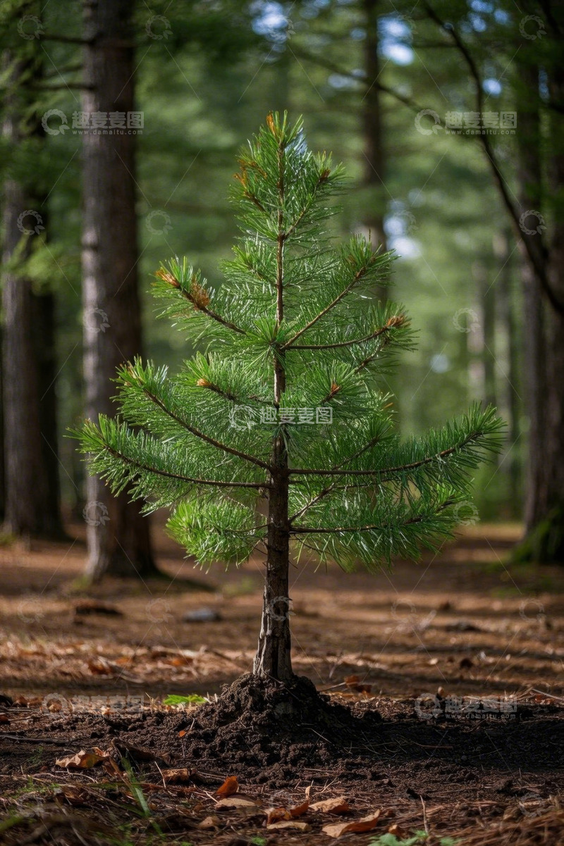 高清大图下载【趣麦麦图】森林中幼龄松树特写