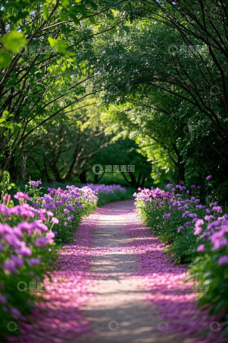 高清大图下载【趣麦麦图】繁花盛开的林间小道