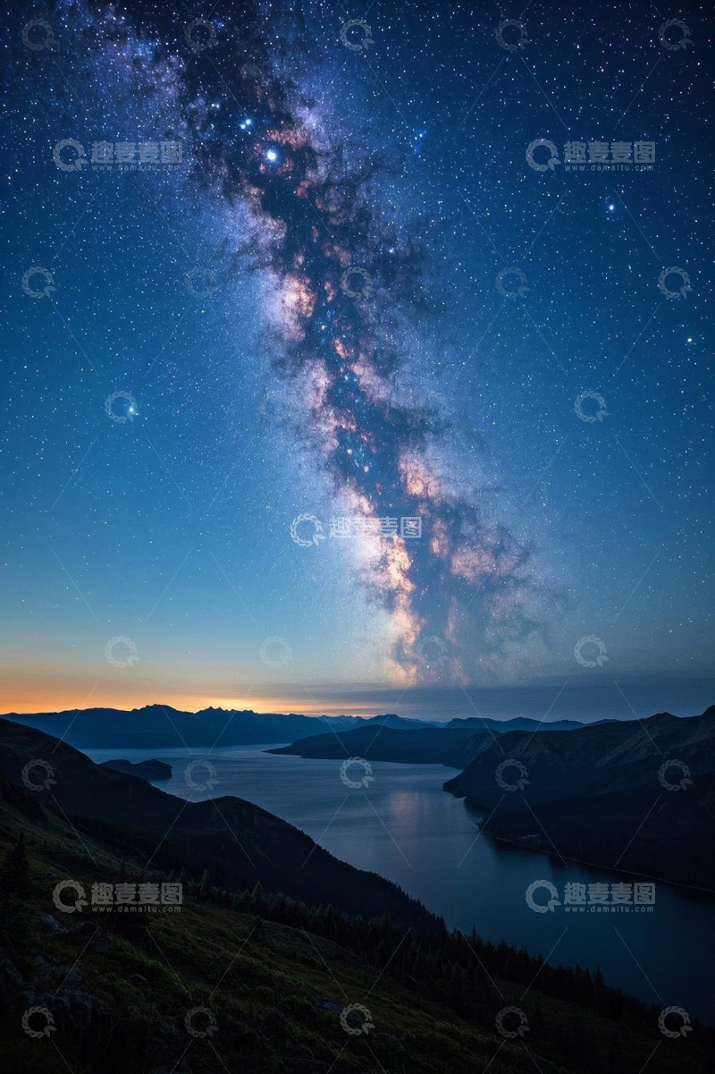 高清大图下载【趣麦麦图】山间湖畔星空夜景