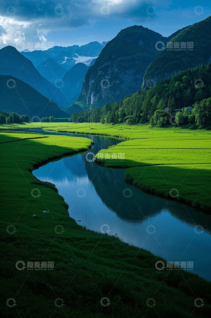 高清大图下载【趣麦麦图】青山绿水间的田园风光