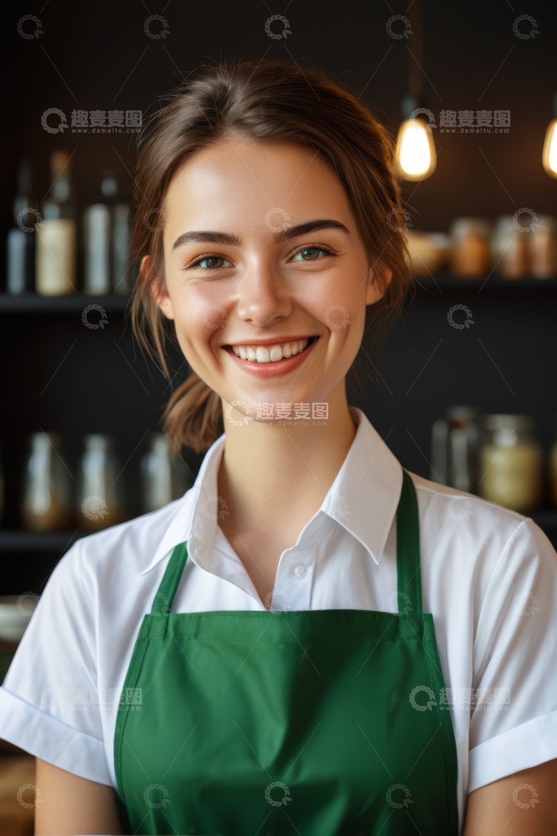 高清大图下载【趣麦麦图】穿围裙微笑的女性肖像