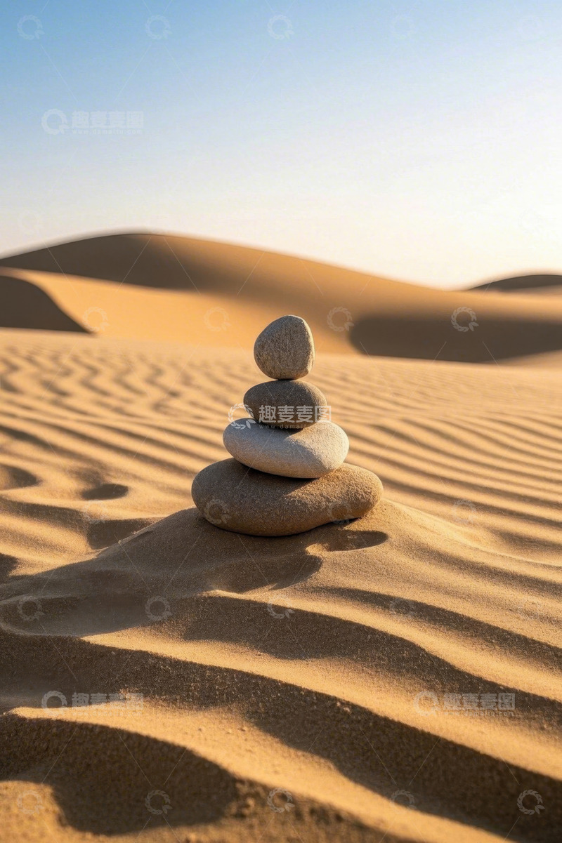 高清大图下载【趣麦麦图】沙漠中堆叠的石头景观