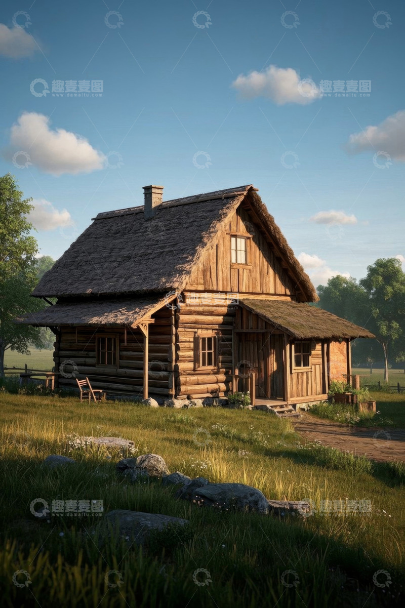 高清大图下载【趣麦麦图】乡村田园中的木质小屋