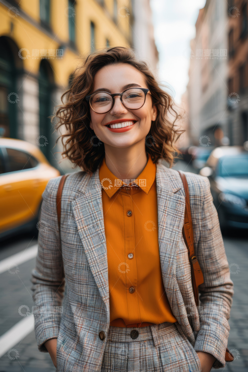 高清大图下载【趣麦麦图】街头微笑的时尚女性