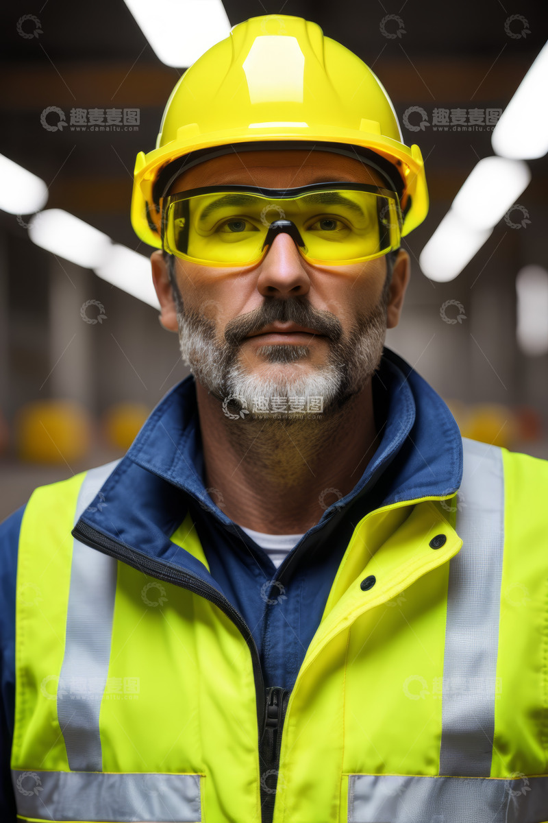 高清大图下载【趣麦麦图】戴安全帽穿反光背心的工人