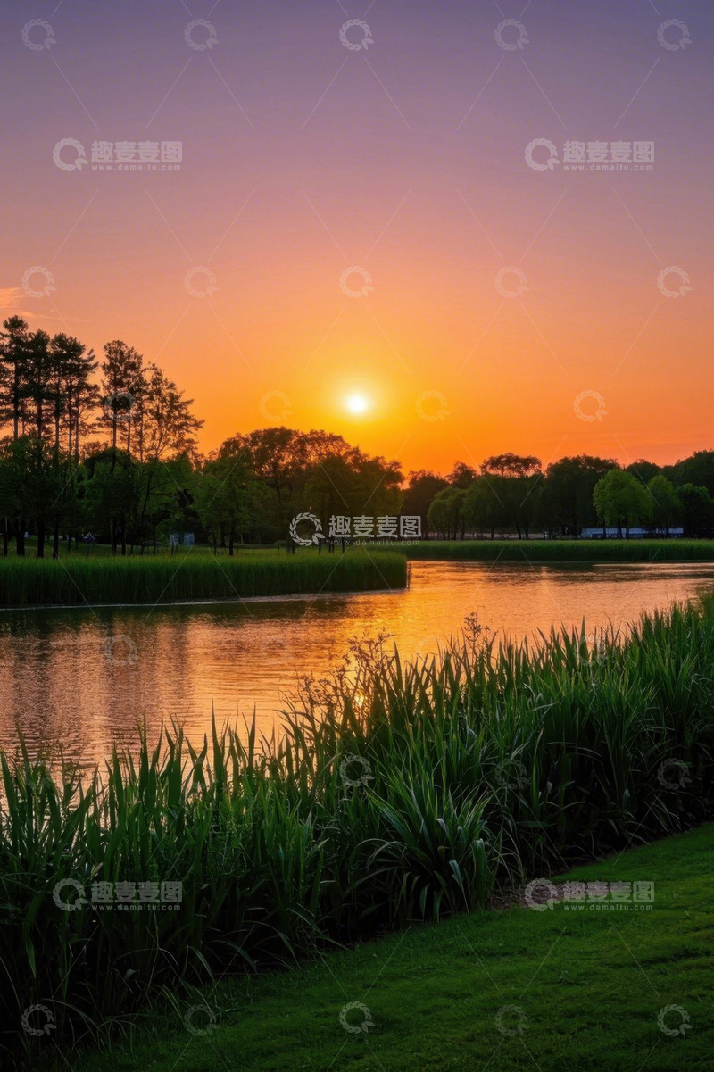 高清大图下载【趣麦麦图】湖畔日落自然风光