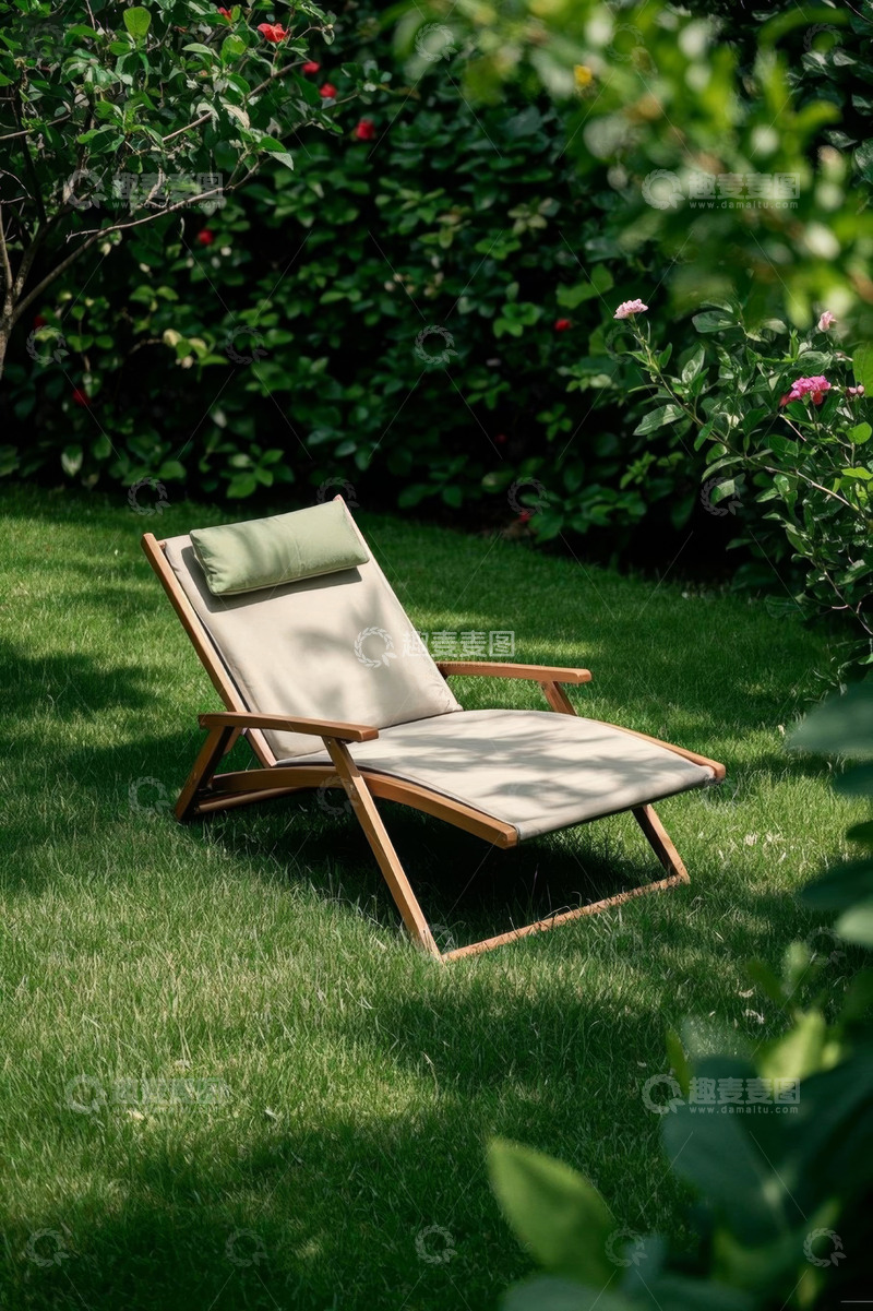 高清大图下载【趣麦麦图】花园草坪上的休闲躺椅