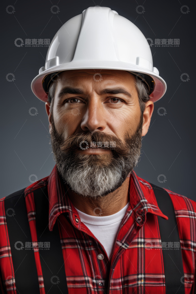 高清大图下载【趣麦麦图】戴安全帽的工人肖像