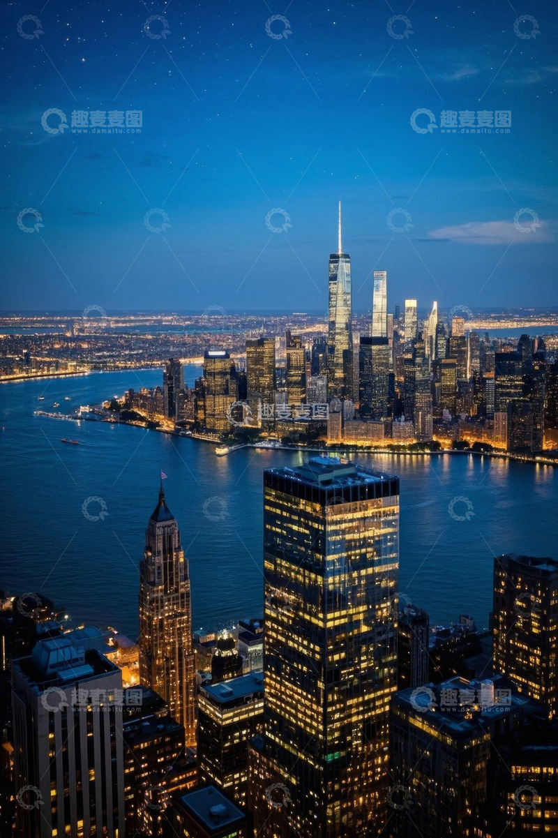 高清大图下载【趣麦麦图】纽约曼哈顿城市夜景俯瞰