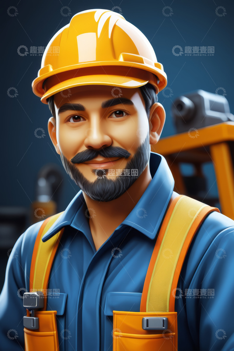 高清大图下载【趣麦麦图】戴安全帽的工人肖像