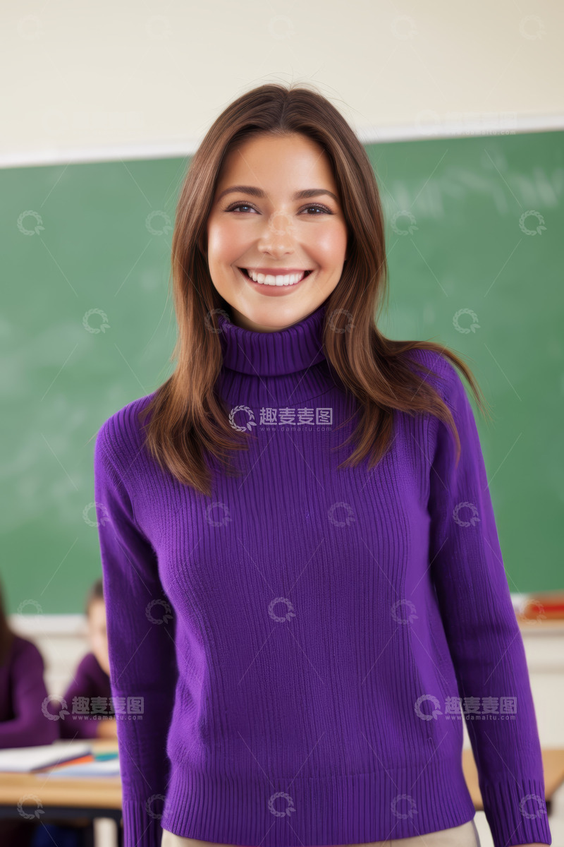 高清大图下载【趣麦麦图】教室里微笑的女性