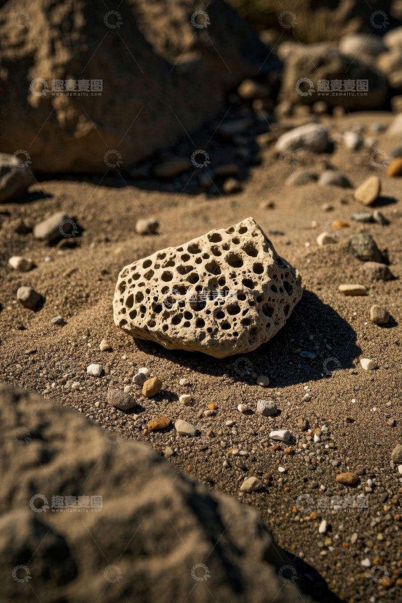 高清大图下载【趣麦麦图】沙滩上的孔洞岩石特写