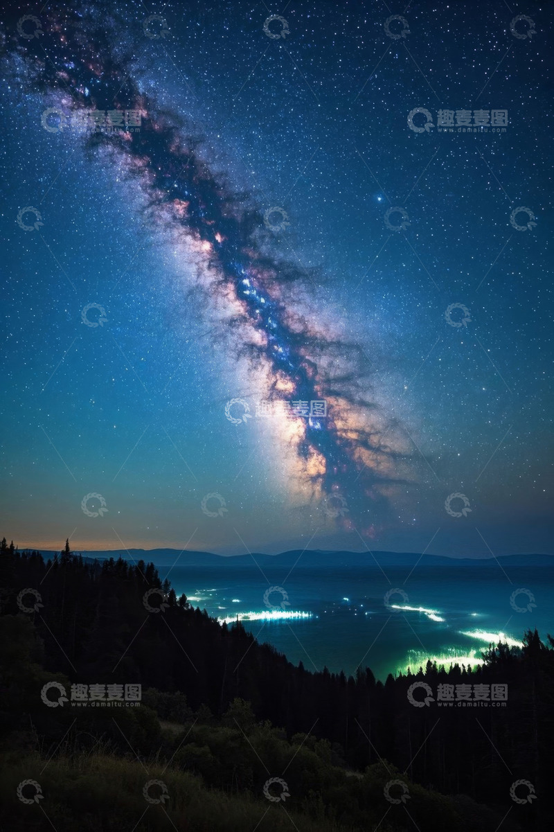 高清大图下载【趣麦麦图】山林间夜空与星河景象
