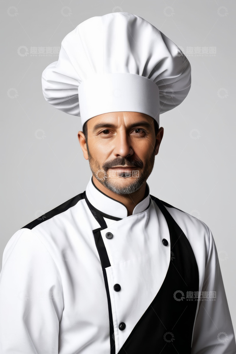 高清大图下载【趣麦麦图】男性厨师身着制服正面肖像