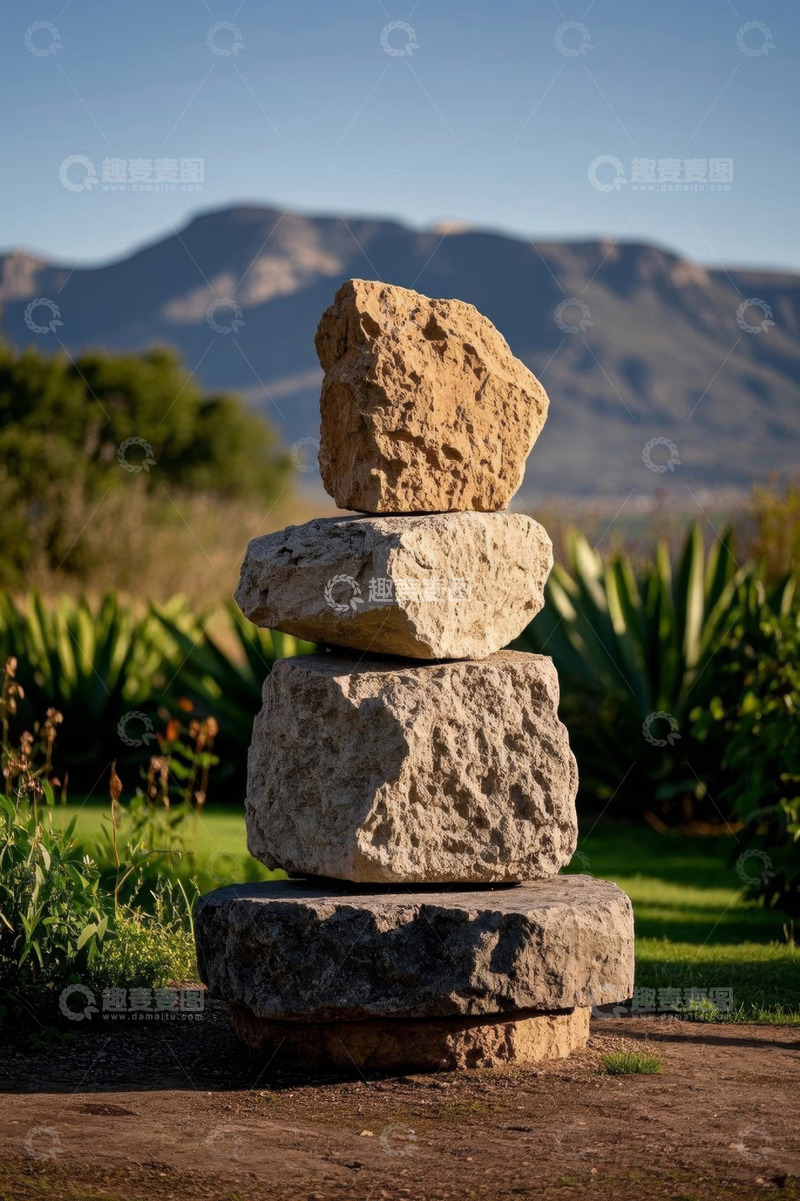 高清大图下载【趣麦麦图】户外堆叠的平衡石头景观