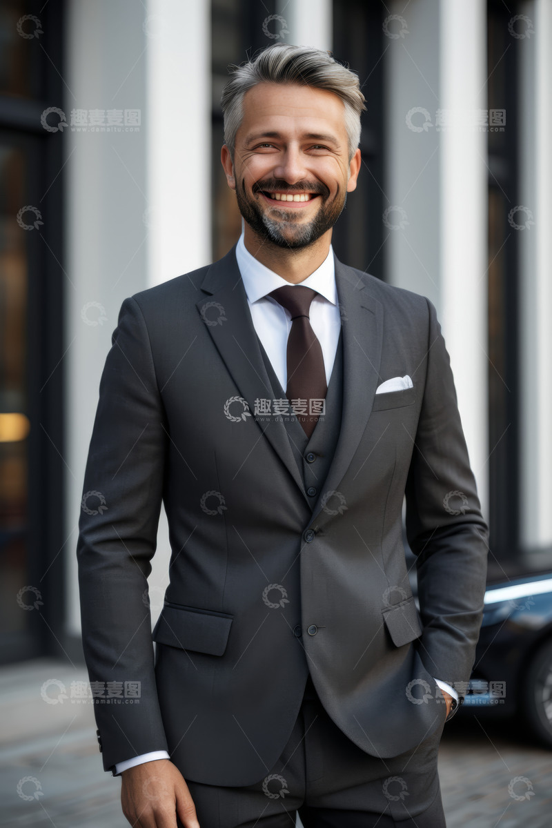 高清大图下载【趣麦麦图】户外穿着西装微笑的男士