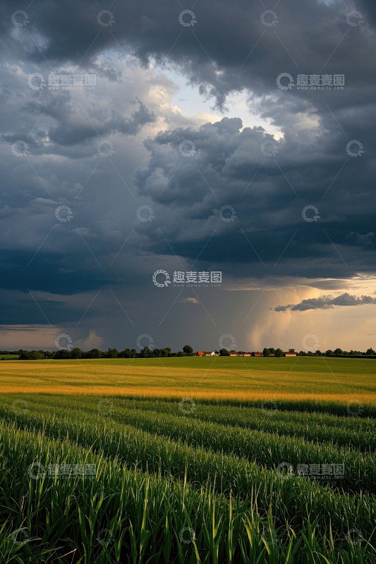 田野上空的厚重积雨云景观