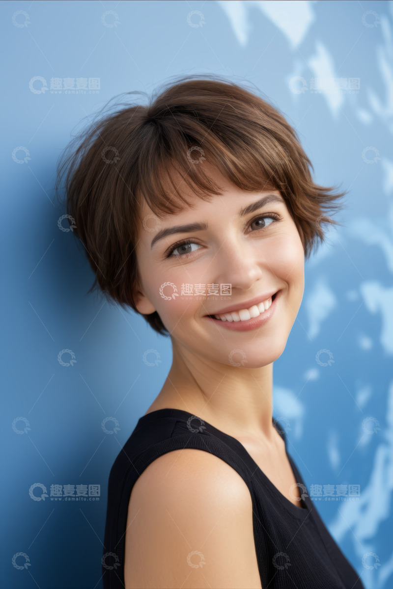 高清大图下载【趣麦麦图】微笑短发女性肖像