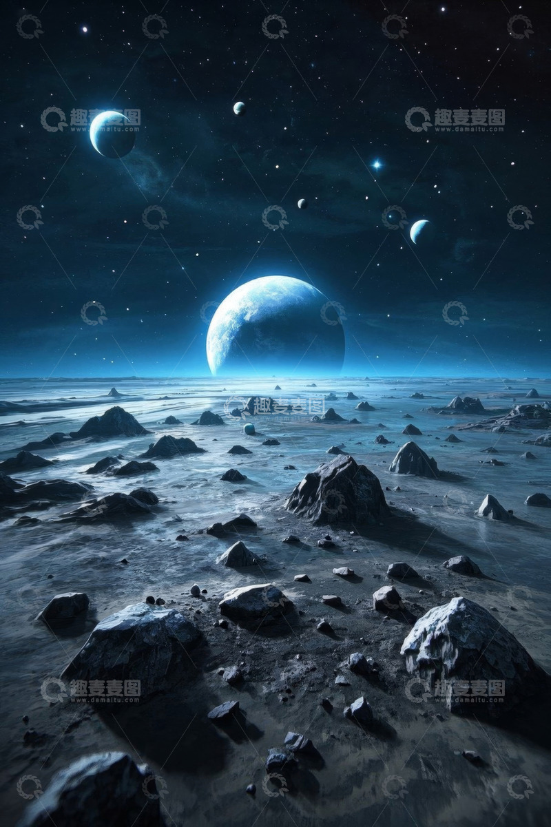 高清大图下载【趣麦麦图】外星地貌与天空星球景象