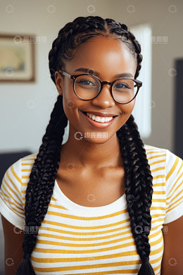 戴眼镜微笑的非洲裔年轻女子
