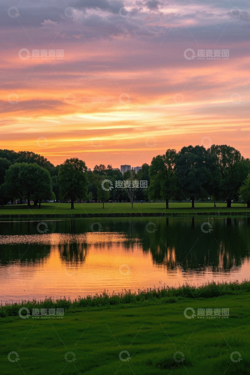 高清大图下载【趣麦麦图】湖畔日落自然风光