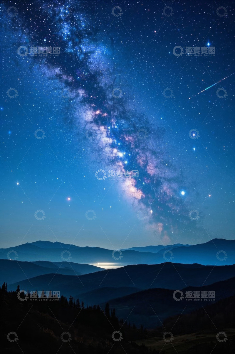 高清大图下载【趣麦麦图】夜空下山脉与璀璨星河景观