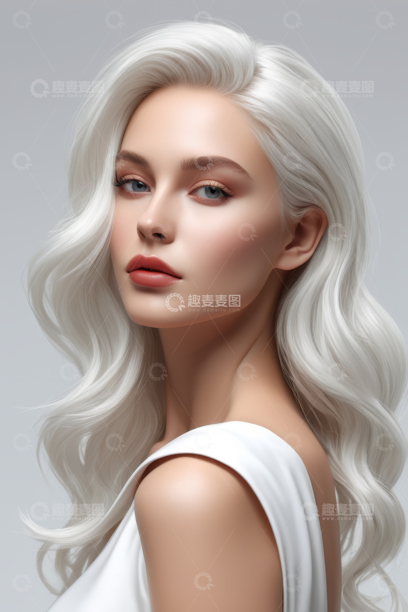 高清大图下载【趣麦麦图】白发女子肖像特写