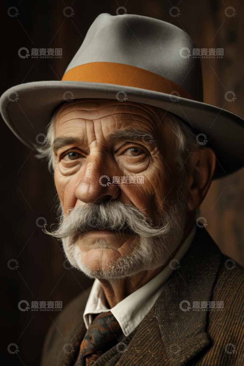 高清大图下载【趣麦麦图】戴帽老人的肖像特写