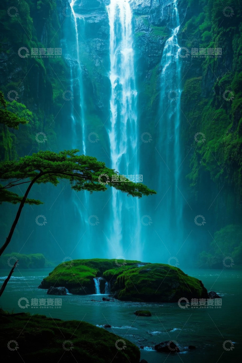 高清大图下载【趣麦麦图】自然景观中的瀑布与绿植