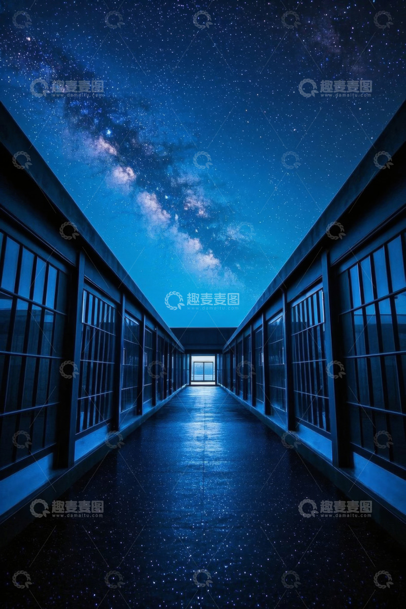 高清大图下载【趣麦麦图】走廊上空的星空夜景