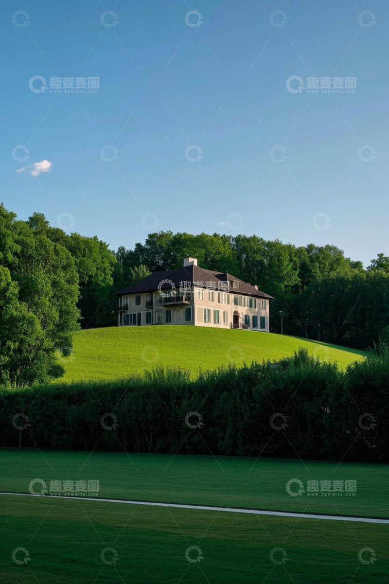 高清大图下载【趣麦麦图】绿坡上的独栋房屋