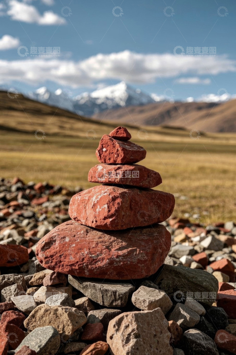 高清大图下载【趣麦麦图】户外原野堆叠的红色石头