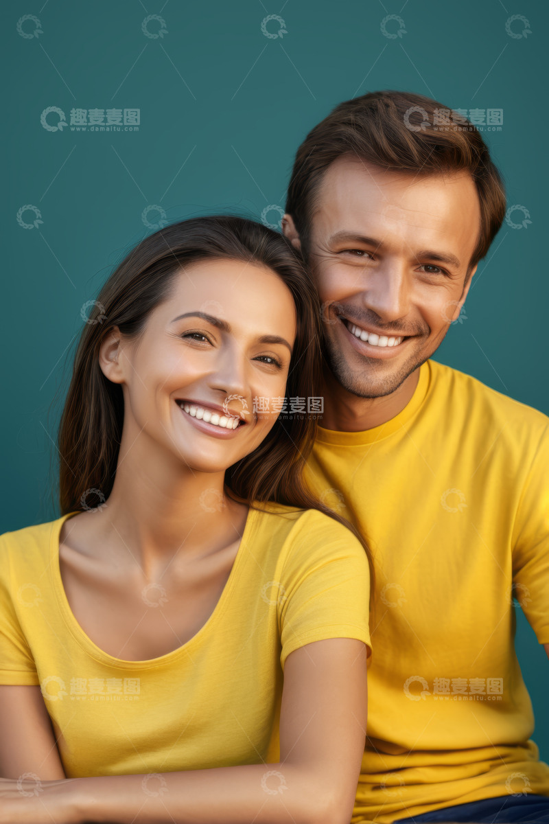 高清大图下载【趣麦麦图】穿黄色上衣的男女微笑合影