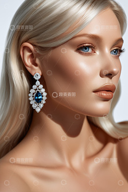 佩戴华丽耳环的金发女子特写