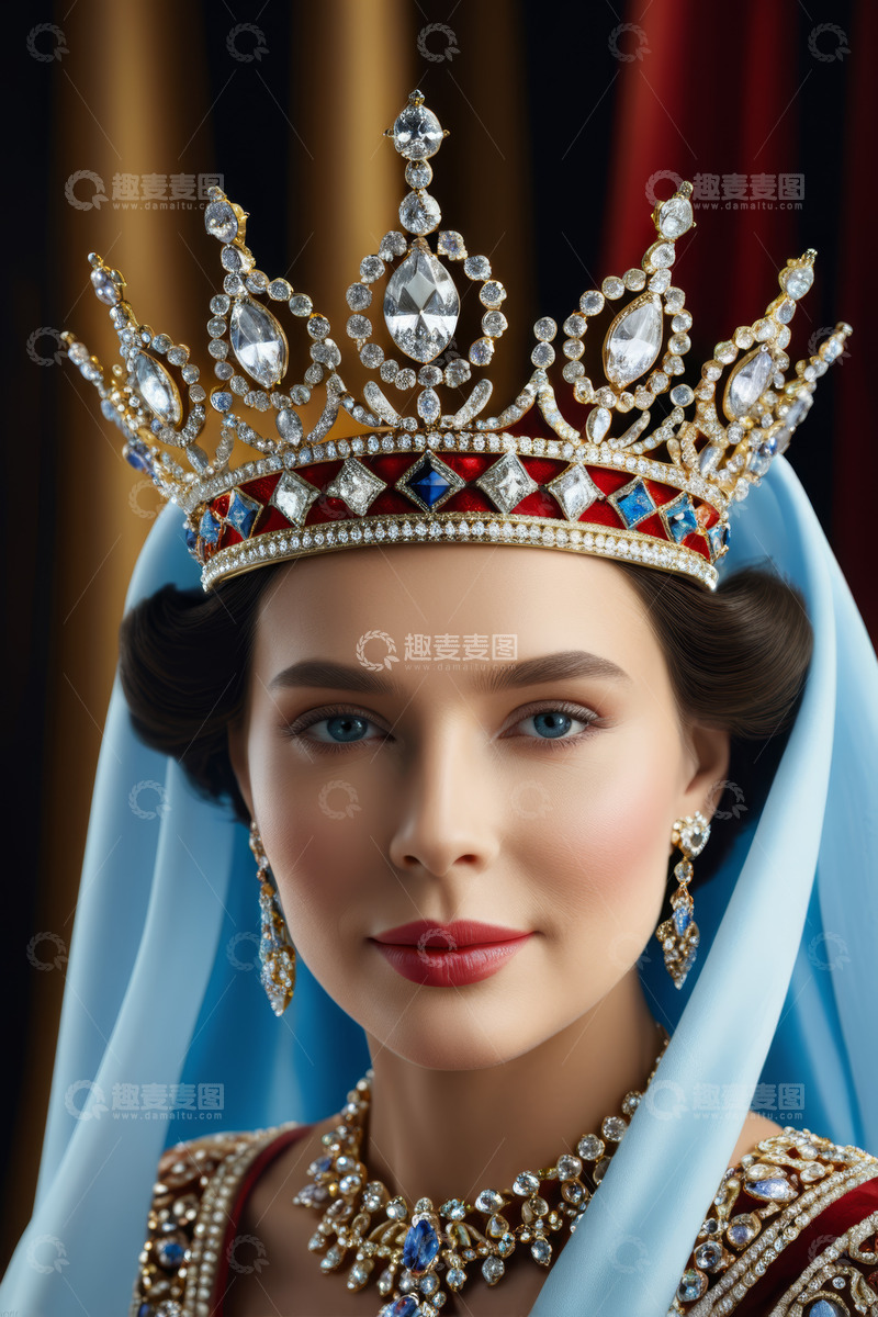 高清大图下载【趣麦麦图】佩戴皇冠珠宝的女性肖像