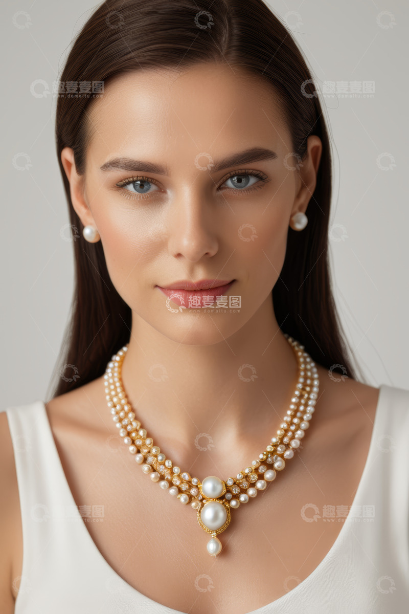 高清大图下载【趣麦麦图】佩戴珍珠首饰的女性特写