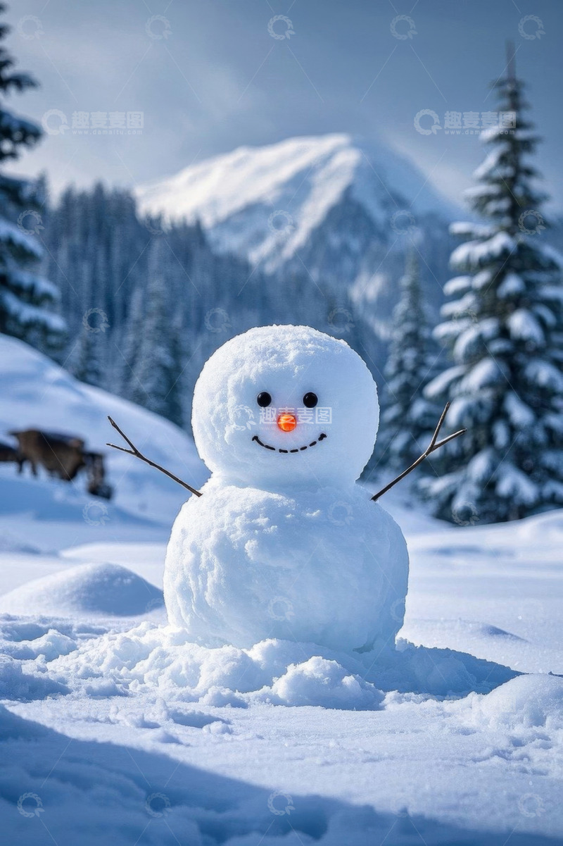 高清大图下载【趣麦麦图】雪地中的可爱雪人