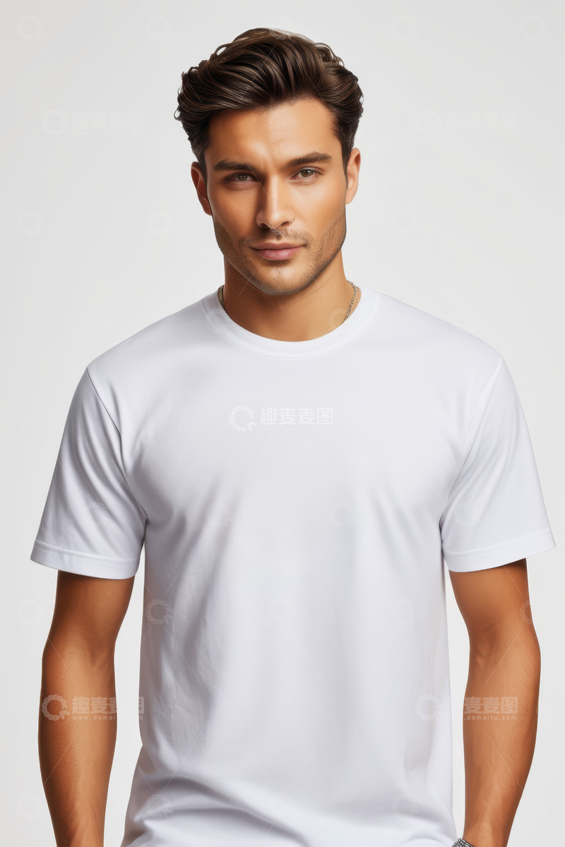 高清大图下载【趣麦麦图】穿白色T恤的男性半身像