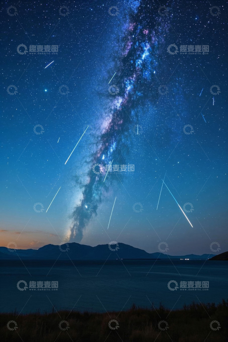 高清大图下载【趣麦麦图】夜空下银河与流星景观