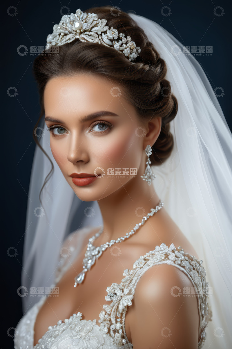 高清大图下载【趣麦麦图】新娘佩戴珠宝的精致肖像