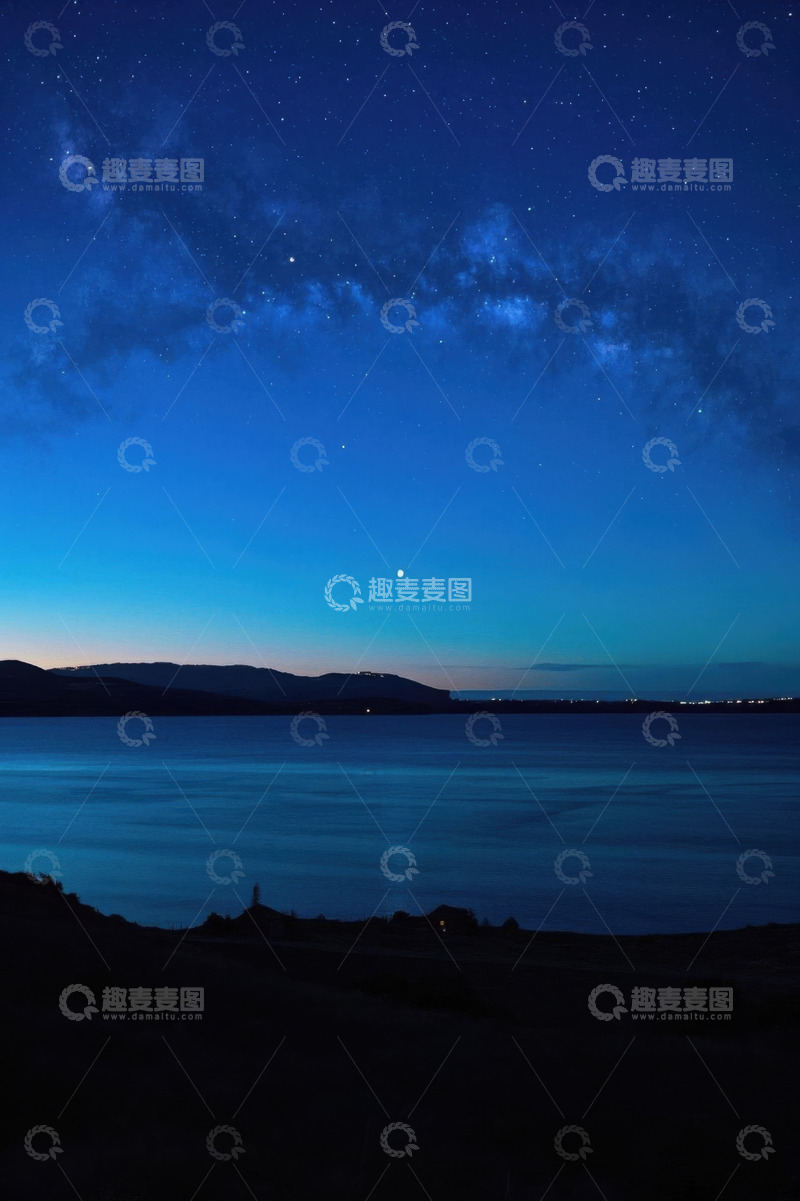 高清大图下载【趣麦麦图】星空下的湖泊与远山夜景